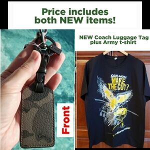 *SALE* NEW Coach Camo Luggage Tag & EUC Army tee, XL